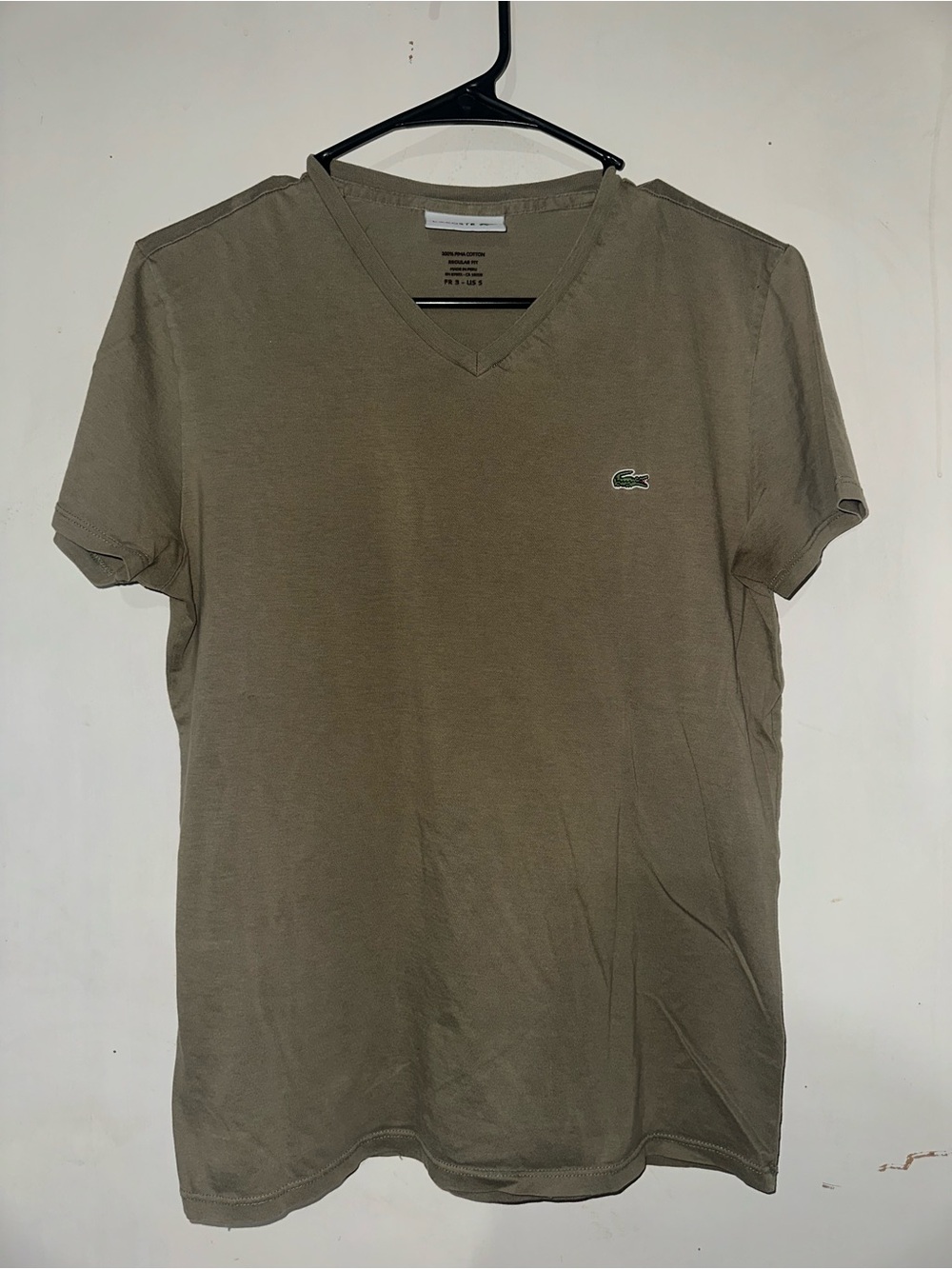 Lacoste Men's V-Neck Tee in Olive Green